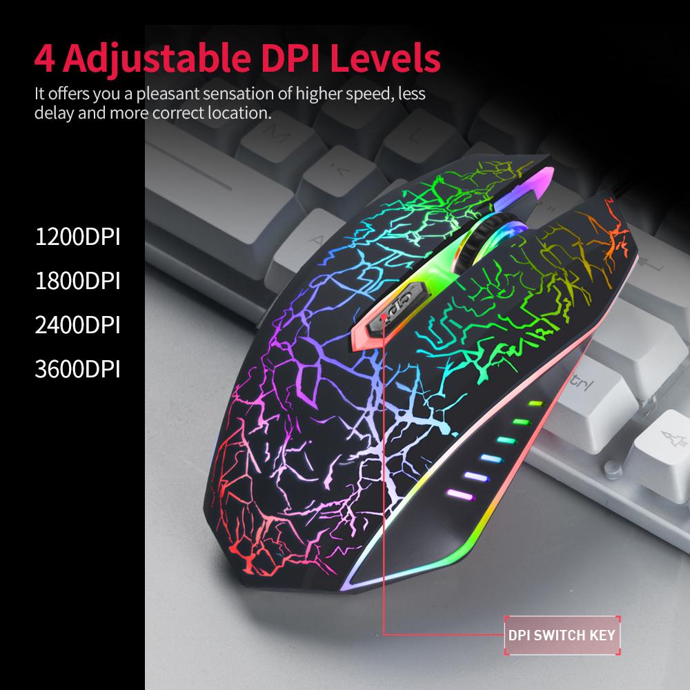 Chuột chơi game có dây 3600DPI Chuột quang 4 mức DPI có thể điều chỉnh / 6 nút / 7 màu,