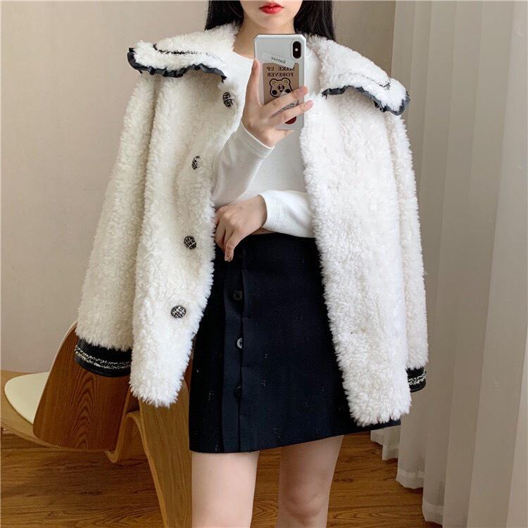 Áo Lông Trắng Thủy Thủ - Chất lông cừu dày mịn nhẹ, form rộng - Phong cách Hàn Quốc sang chảnh, quý phái
