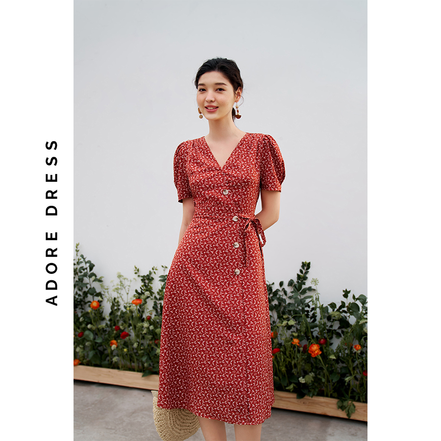 Đầm midi dresses lụa hoa nhí khuy nhựa 311DR2049 ADORE DRESS