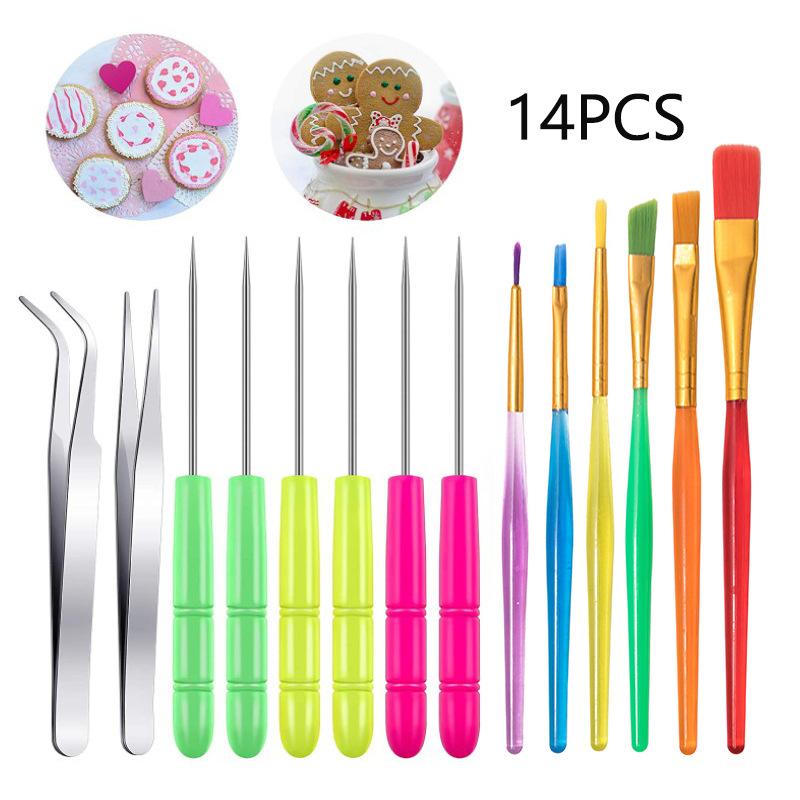 14 miếng công cụ cookie trang trí bộ dụng cụ trang trí công cụ ghi chép bàn chải