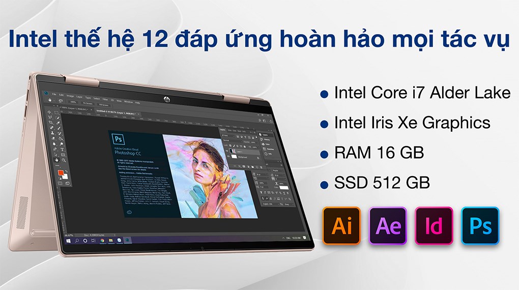 Laptop HP Pavilion X360 14 ek0056TU i5 1235U/8GB/512GB/14&quot;F/Touch/Pen/Win11/( 6L294PA )/Vàng - Hàng Chính hãng