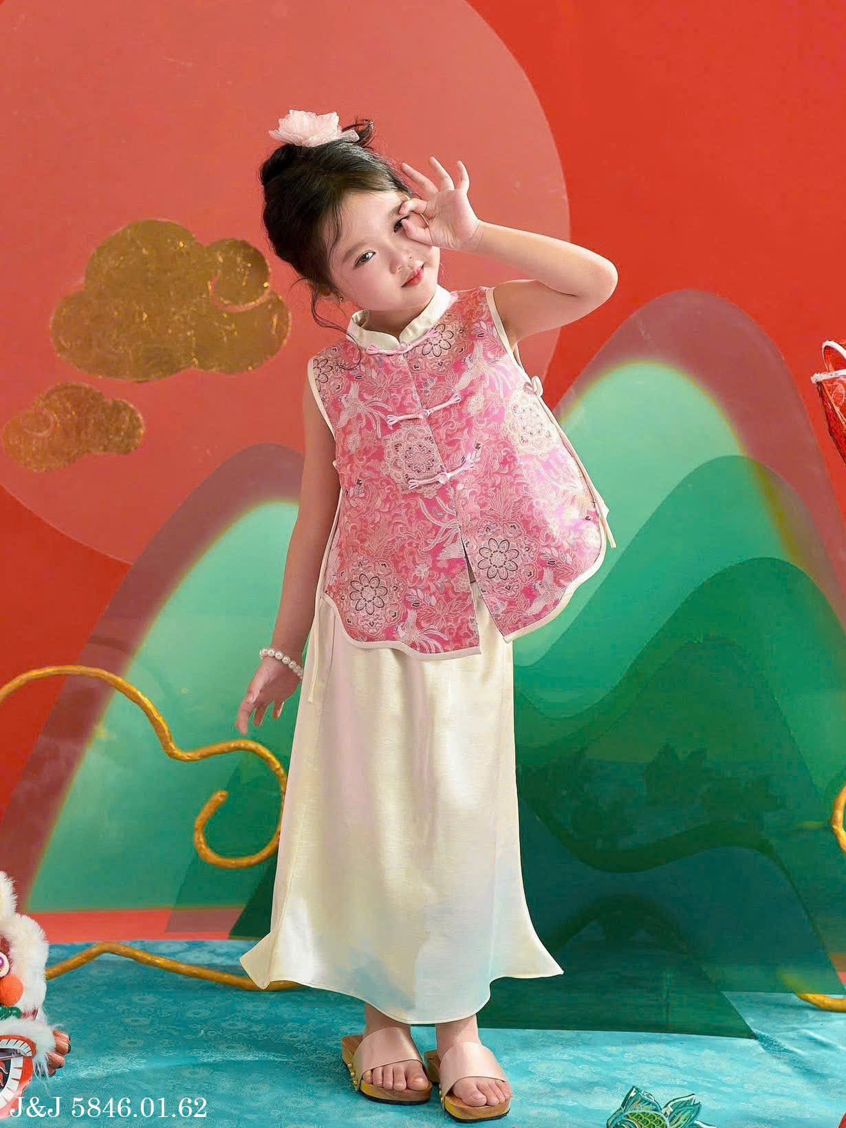 Váy đầm sườn xám cho bé gái diện tết trung thu năm mới 10-40kg gấm lụa mềm mát