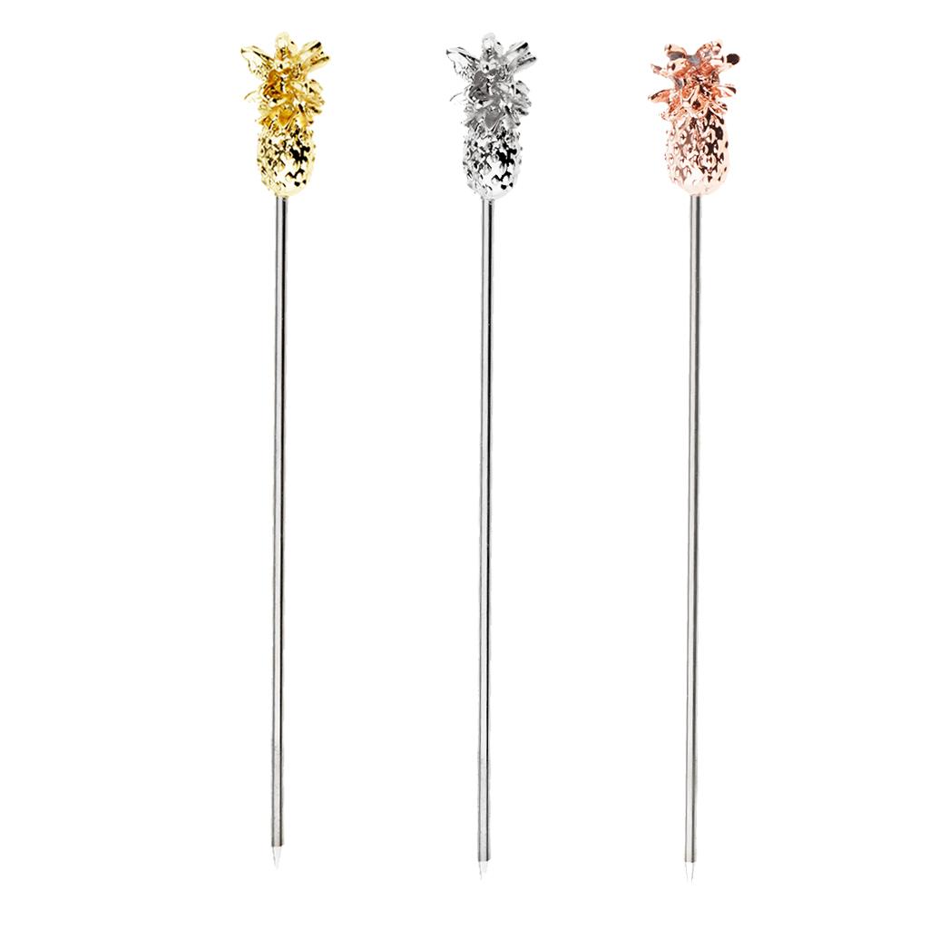 3X Stainless Steel Cocktail Picks Martini Fruit Stick For Party