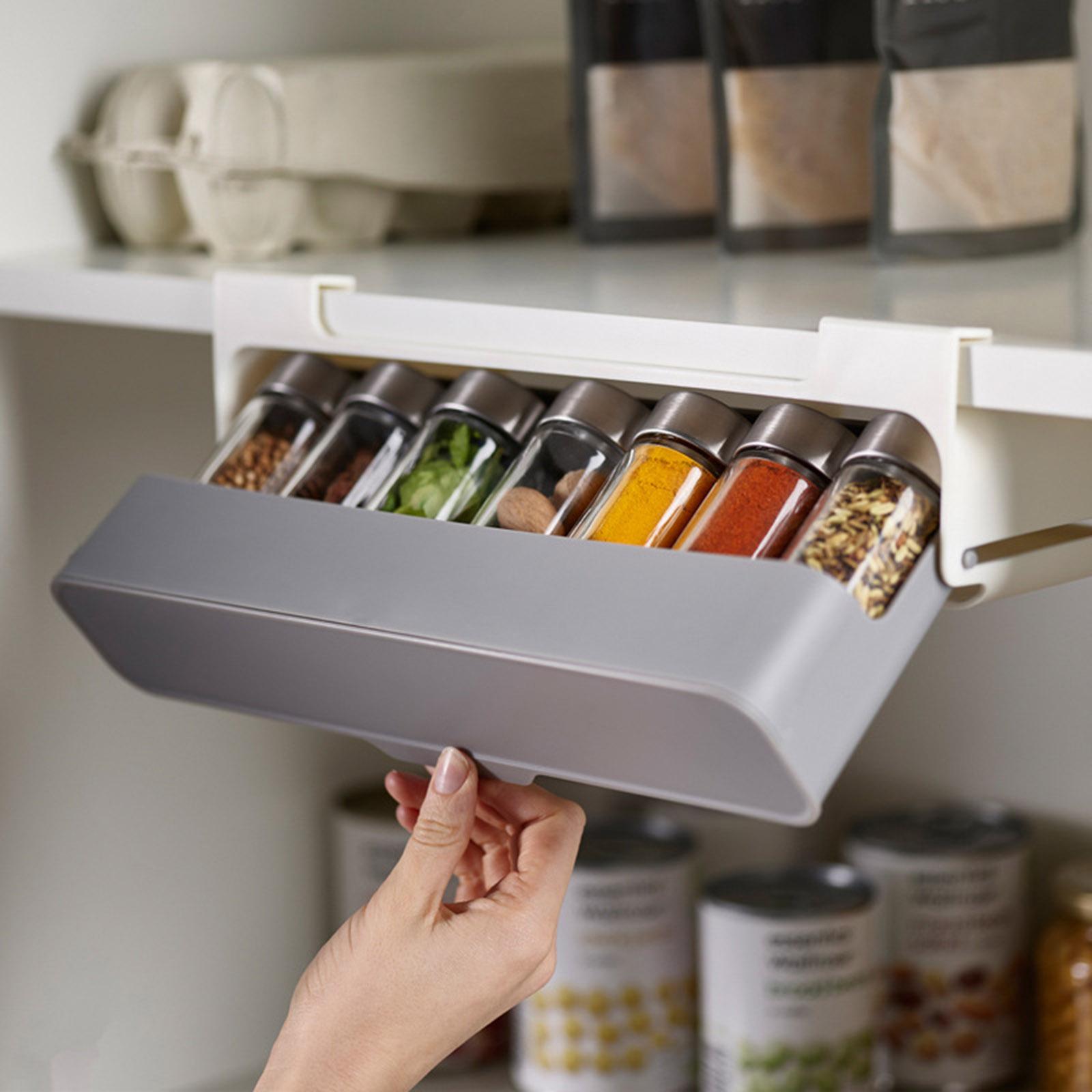 Wall-mounted Under-Shelf Spice Organizer Spice Bottle Storage Rack Kitchen