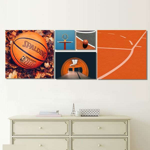 Bộ 5 Tranh Canvas Viền Composite Trang Trí Basketball W491
