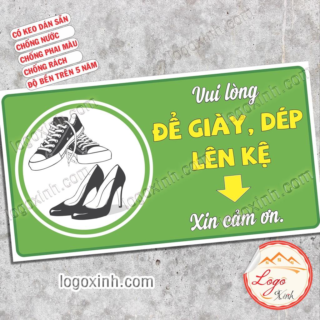 Logo Tem Sticker Chỉ Dẫn Hãy Vui Lòng Để Giày Dép Lên Kệ, Lên Giá, Dạng Decal Có Keo Dán Sẵn, Chống Nước Tuyệt Đối