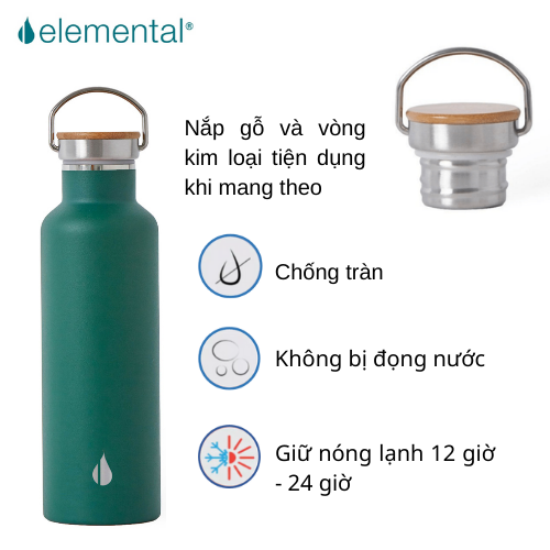 BÌNH GIỮ NHIỆT ELEMENTAL MÀU XANH LÁ (750ML), BÌNH NHẬP KHẨU MỸ, ĐẠT CHUẨN FDA HOA KỲ, THÉP 304 KHÔNG GỈ, GIỮ NÓNG LẠNH