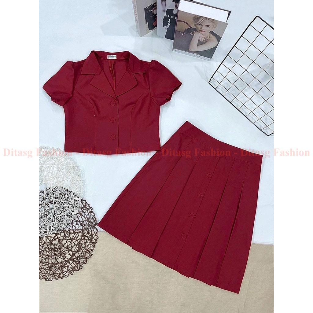 Sét áo vest chân váy xếp ly cotton FREESIZE 40-60kg nhiều màu cho nữ