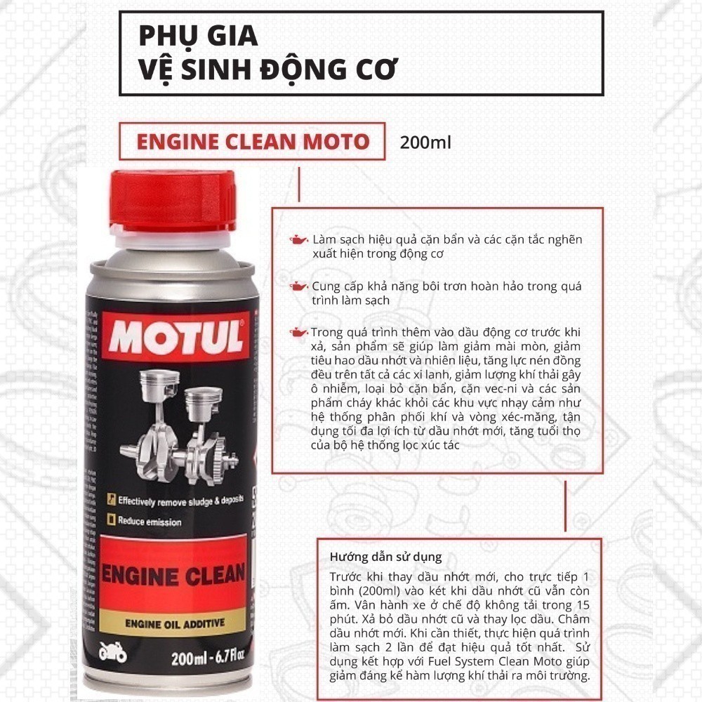 Thùng 12 Chai - Chất tẩy rửa vệ sinh động cơ xe máy - MOTUL ENGINE CLEAN MOTO 200ml