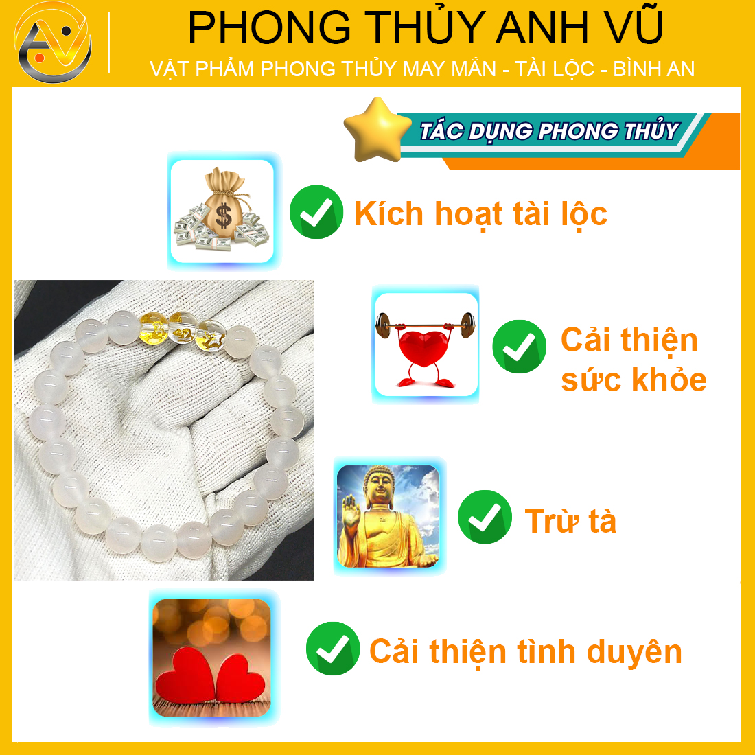 Vòng tay thân tý thìn đã khai quang - chất liệu mã não trắng tự nhiên - size 8 10 12ly - may mắn tài lộc - Vòng Tam Hợp Anh Vũ