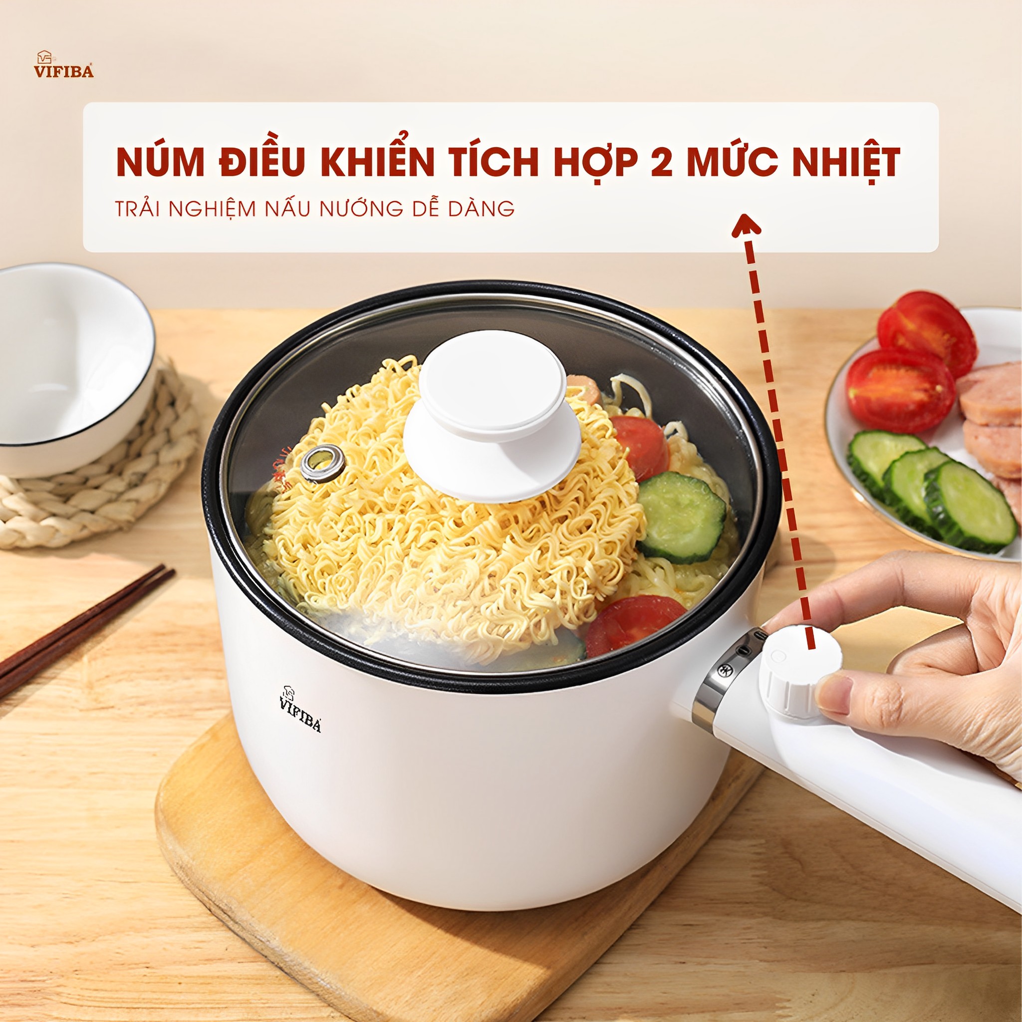 Nồi điện đa năng chống dính cao cấp, nồi lẩu điện mini 2IN1, chảo điện thông minh tiện lợi Homea2z công suất 600W