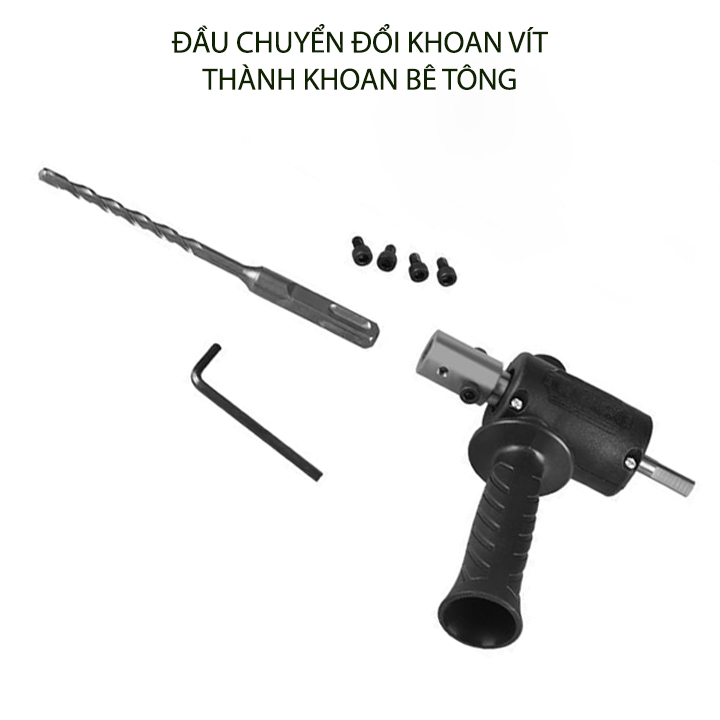 Bộ chuyển đổi máy khoan vít thành máy khoan bê tông kèm mũi khoan d6mm