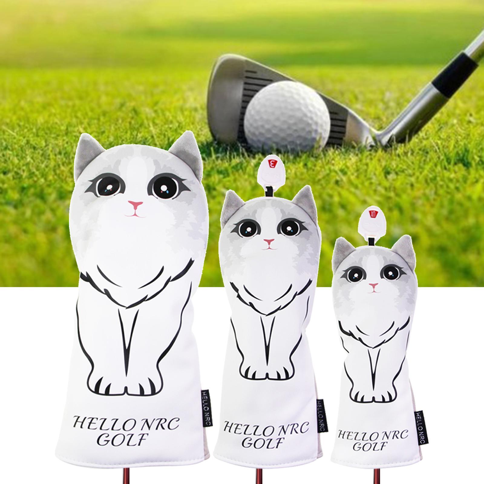3pcs/4pcs Golf Club Wood Head Cover Driver Fairway Wood Head Cover Golf 1 3 5 UT Covers Replacement Sleeve Protector Guard with Cat Pattern