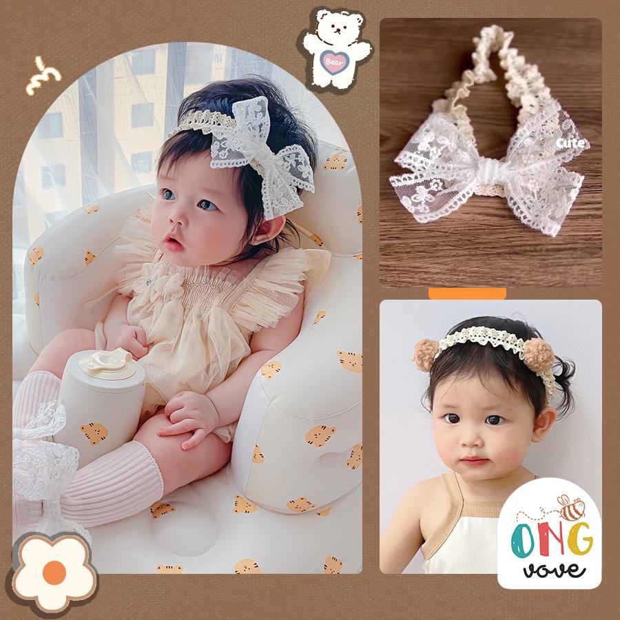 Băng đô nơ ren mini trắng xinh xắn cho bé- băng đô cho bé gái turban nơ đáng yêu Ongvove BDN
