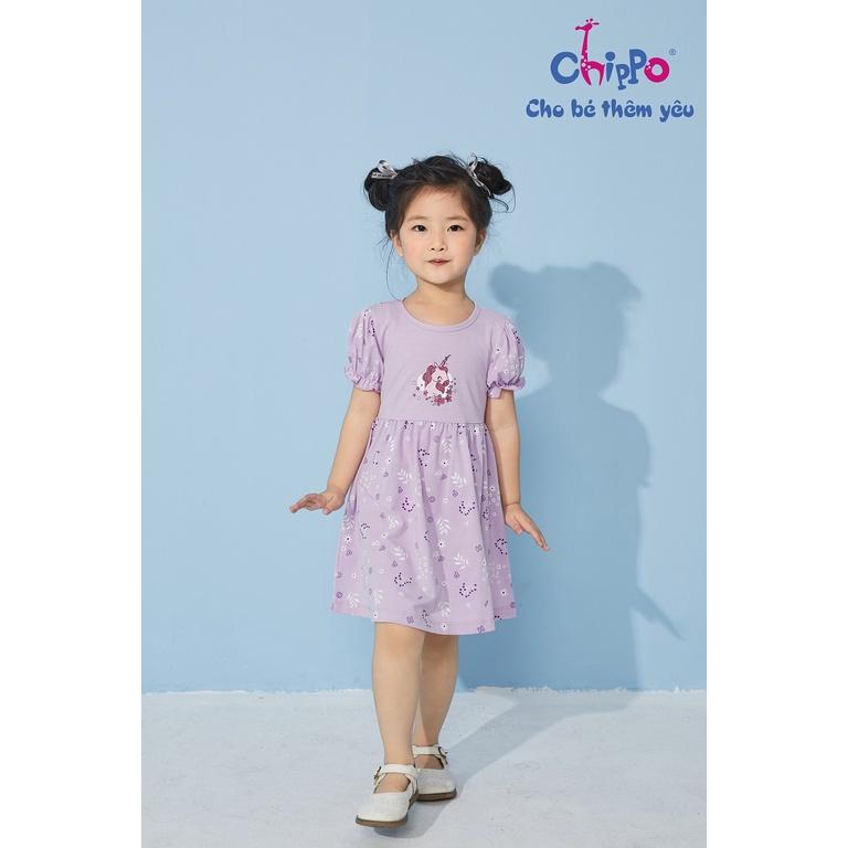 Váy cổ tròn Chippo cho bé gái chất liệu 100% Cotton Váy thun Đầm cho bé từ 1 đến 5 tuổi (10-19Kg)