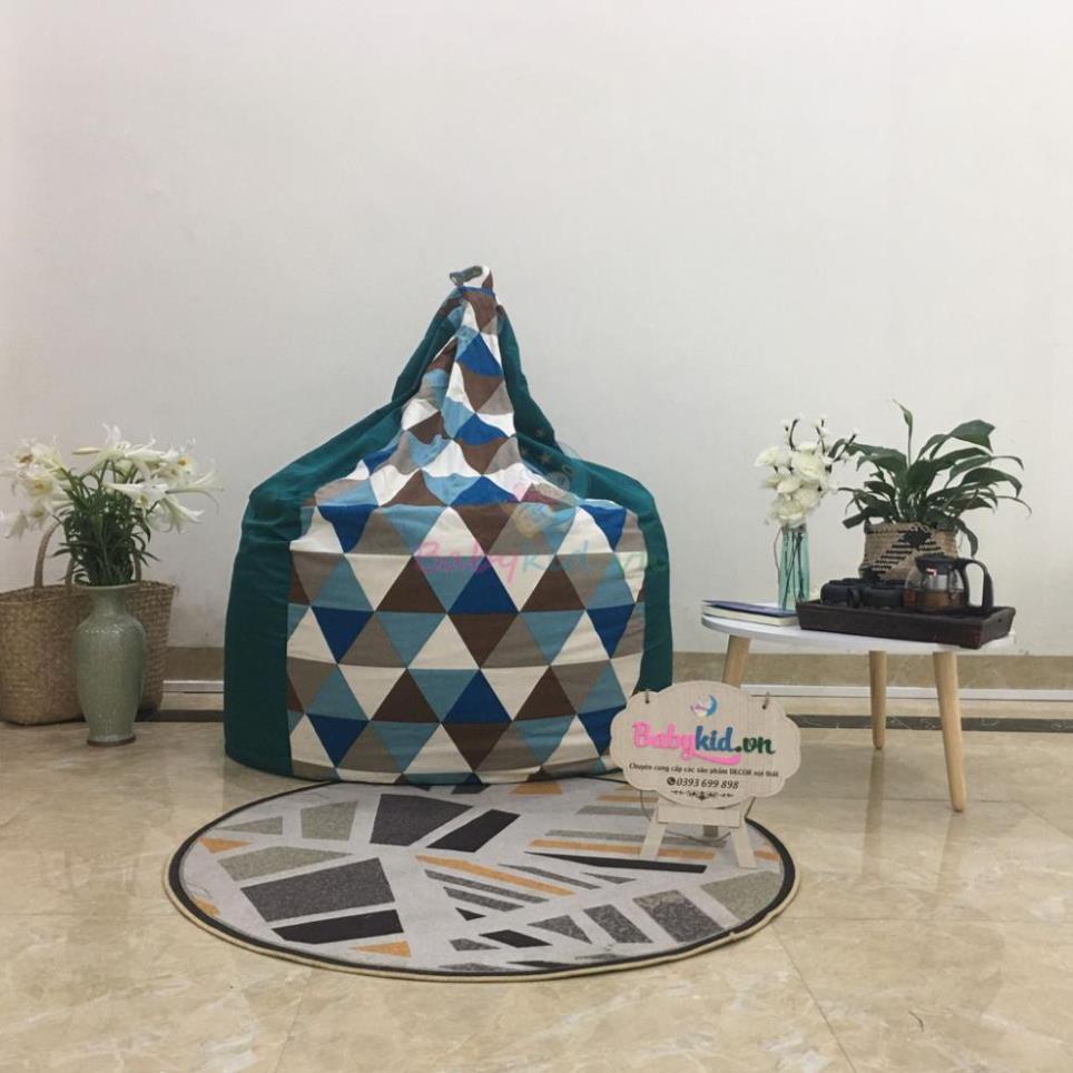 Ghế xốp dáng lê, size XL, canvas tam giác xanh mix cổ vịt kaki, có xốp