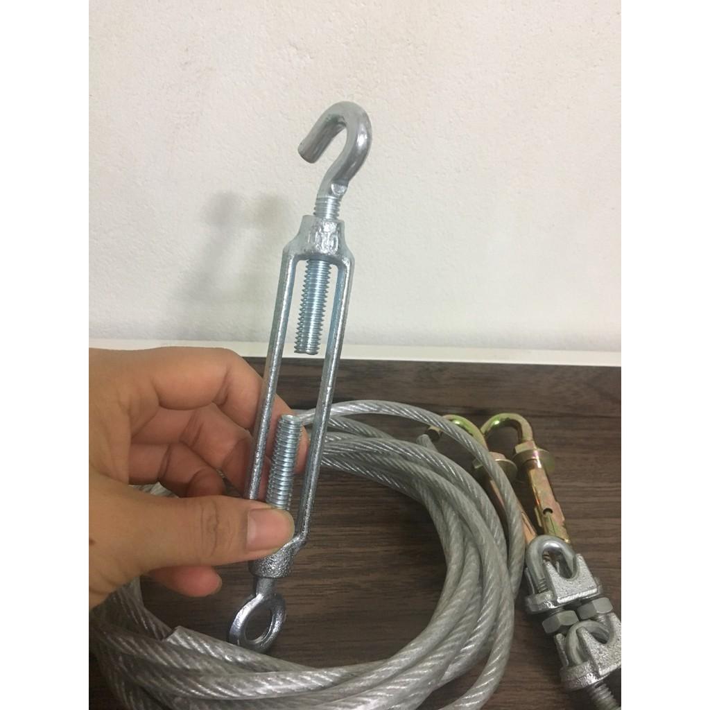 Dây phơi quần áo loại TỐT, tặng kèm tăng đơ 8, hai nở móc 8 và hai khóa cáp 6