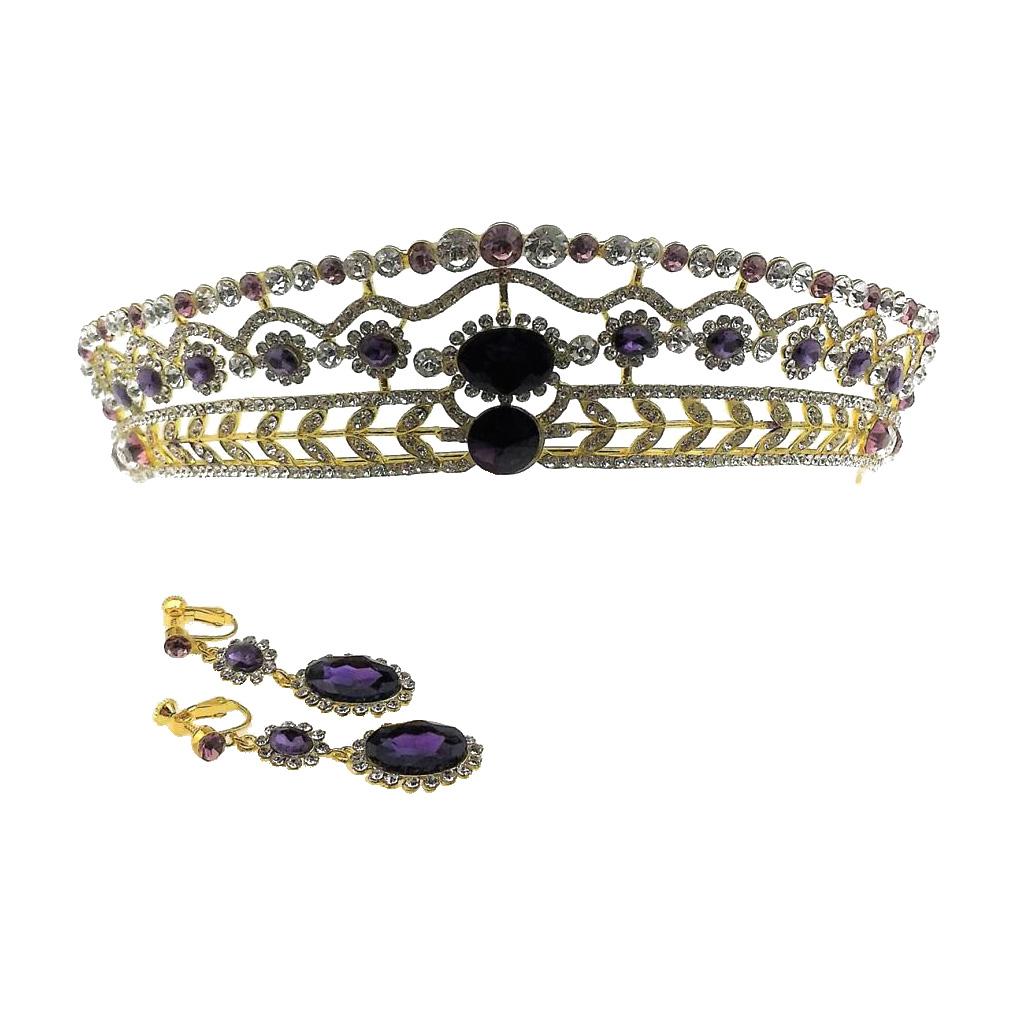 Wedding Diamante Rhinestone Baroque Tiara Crown Earrings Jewelry Set
