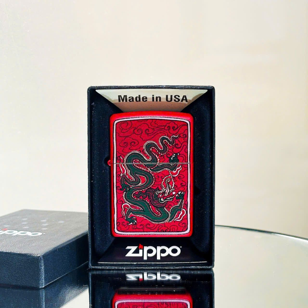 Bật lửa Zippo Year of the Dragon - Phiên Bản 12 Con Giáp (Tuổi Thìn) Thiết Kế Việt Nam, Sơn Tĩnh Điện Đỏ May Mắn Chính Hãng