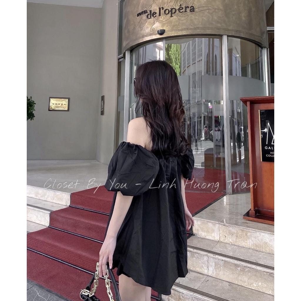 Áo trễ vai tay phồng xếp ly ngực,Váy trễ vai babydoll giấu quần nhiều màu. MET SHOP