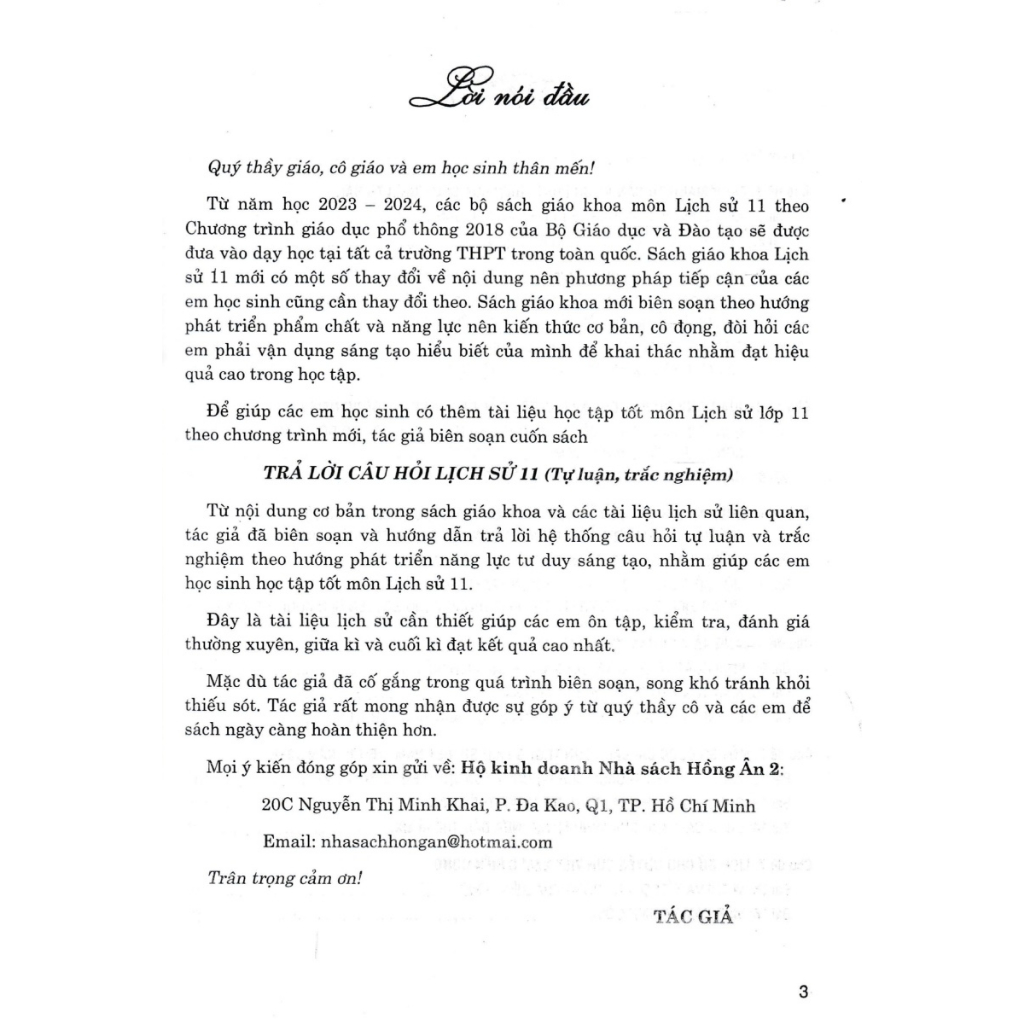 Trả Lời Câu Hỏi Lịch Sử 11 - Tự Luận Và Trắc Nghiệm (Dùng Chung Cho Các Bộ SGK Hiện Hành)