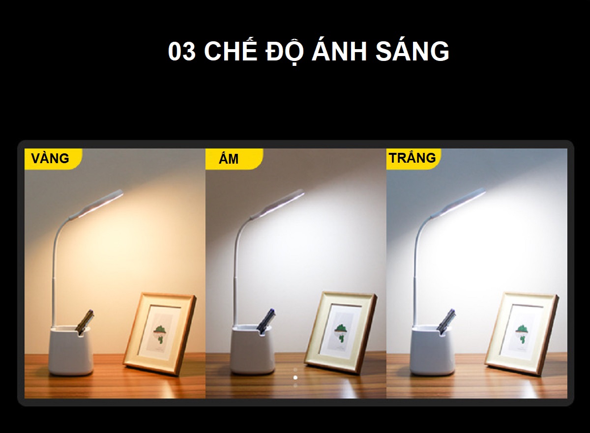 Đèn Bàn Học ,Đọc Sách, Đèn Ngủ Cao Cấp  LED Chống Cận 03 Chế Độ Ánh Sáng Bảo Vệ Mắt -KOVER (tặng dây cáp sạc pin)