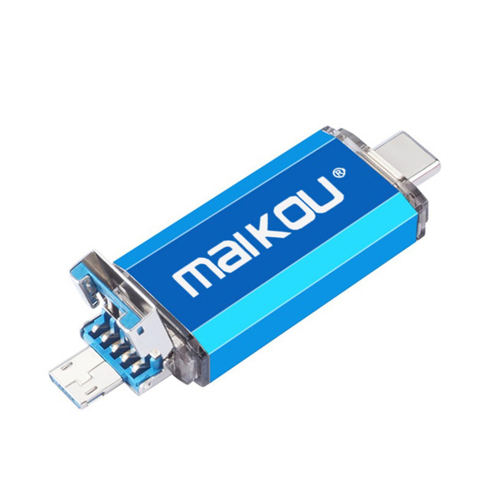 Portable 3 in 1 64GB USB 3.0 Flash Drive Type- USB Memory Stick Blue