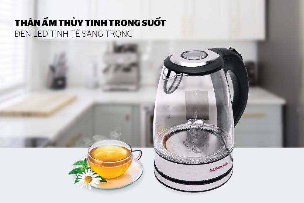 Ấm siêu tốc thủy tinh 1.7 L SUNHOUSE SHD1217 - Hàng chính hãng