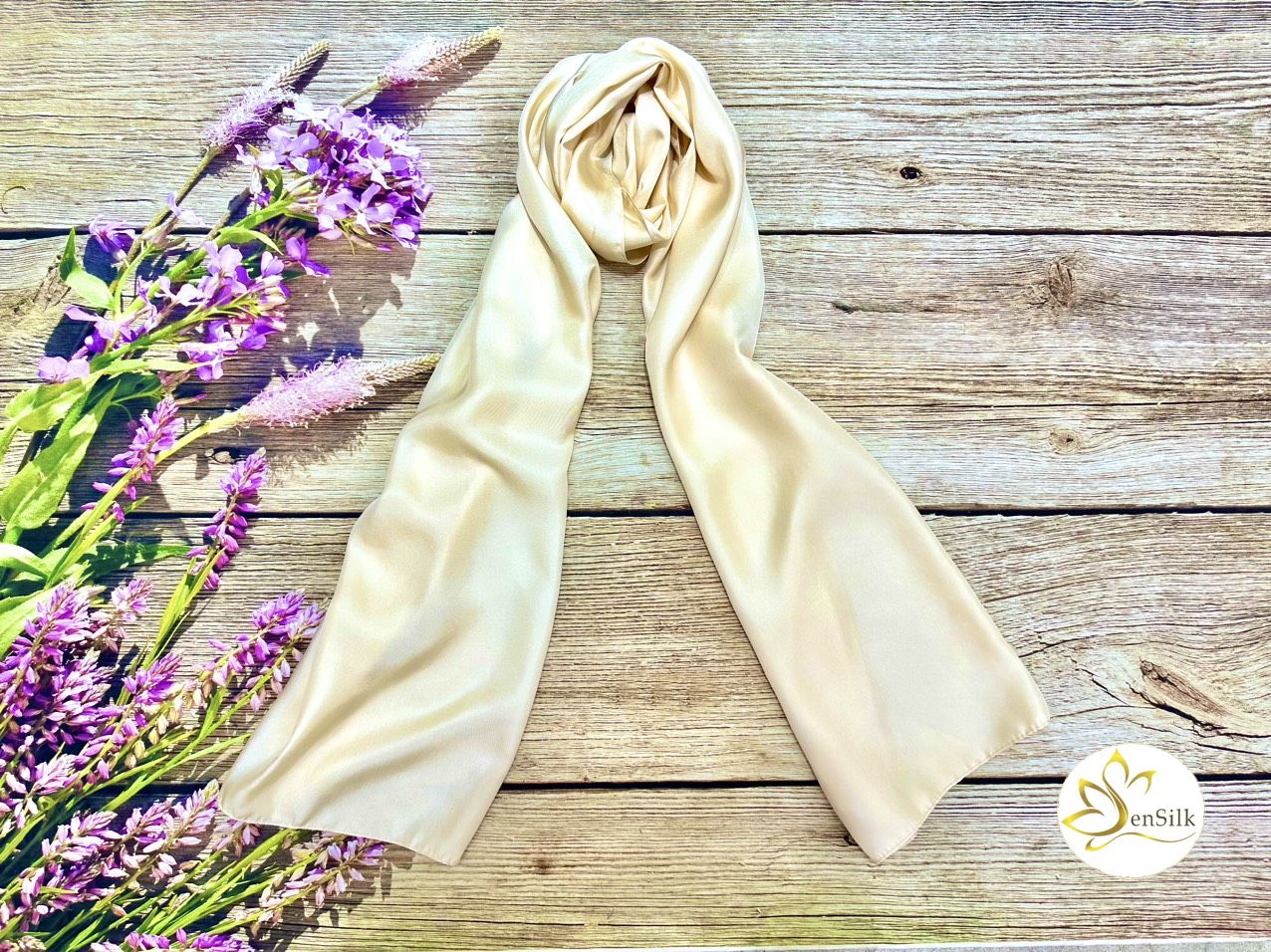 Khăn Lụa Thời Trang Cao Cấp SenSilk (Vàng Nude) - 100% Natural Vietnam Silk, Khăn Lụa Tơ Tằm Bảo Lộc, Khăn Lụa Bảo Lộc Cao Cấp