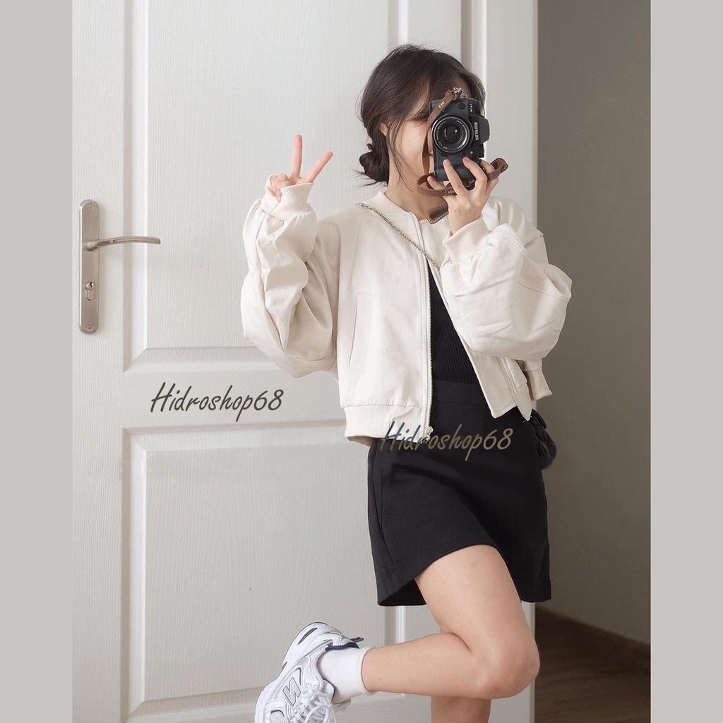 Áo bomber kaki dáng ngắn tay dài áo khoác croptop phong cách thể thao Hidroshop68 - Thời trang Hidro