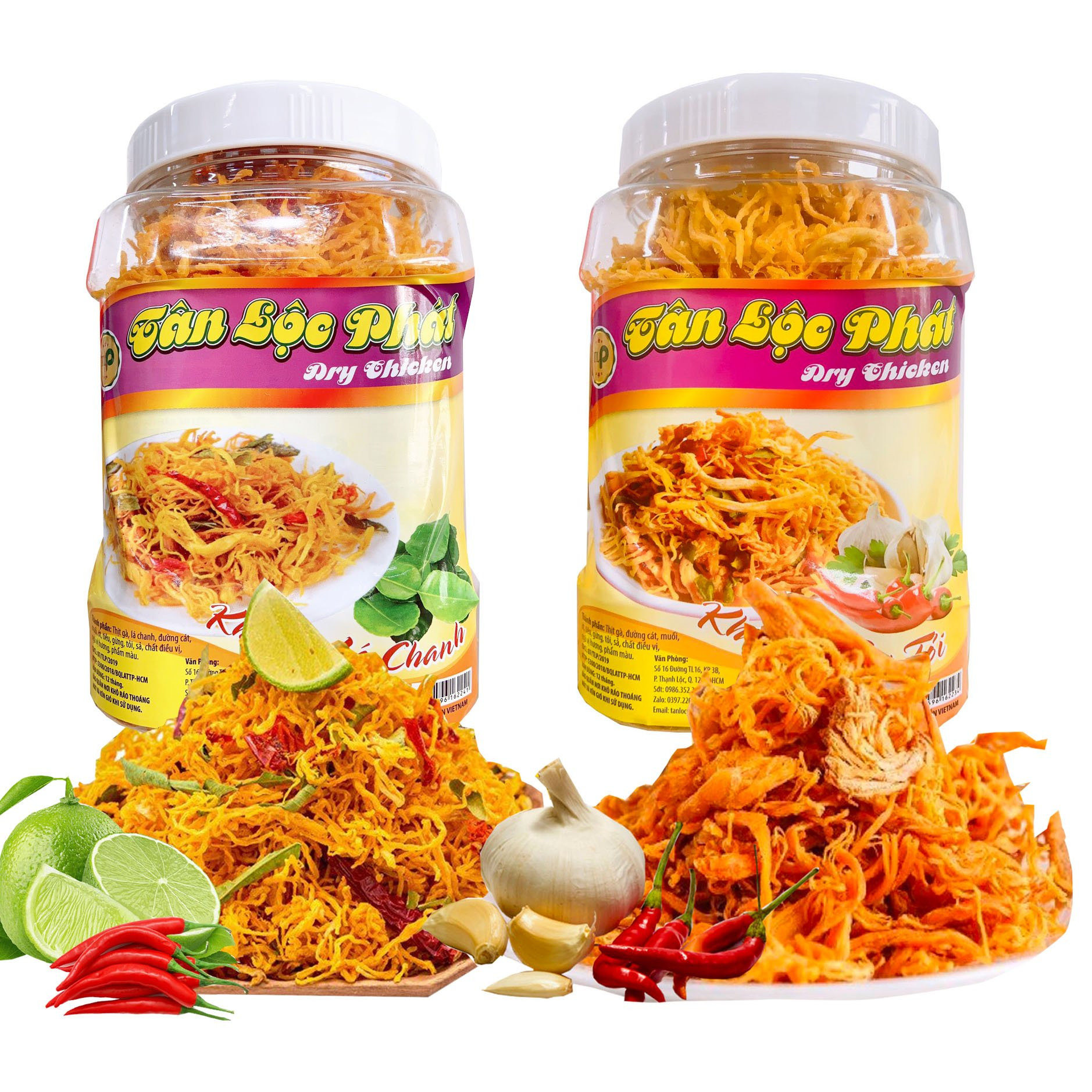 KHÔ GÀ LÁ CHANH VÀ KHÔ GÀ BƠ TỎI HÀNG CHẤT LƯỢNG UY TÍN TÂN LỘC PHÁT - MỖI HỘP 500G