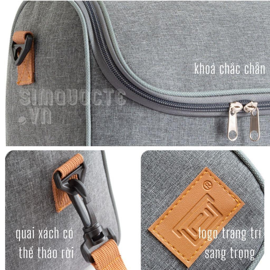 Túi đựng hộp cơm cách nhiệt màu xám phong cách Hàn Quốc vải cation chống nước tốt TĐC06