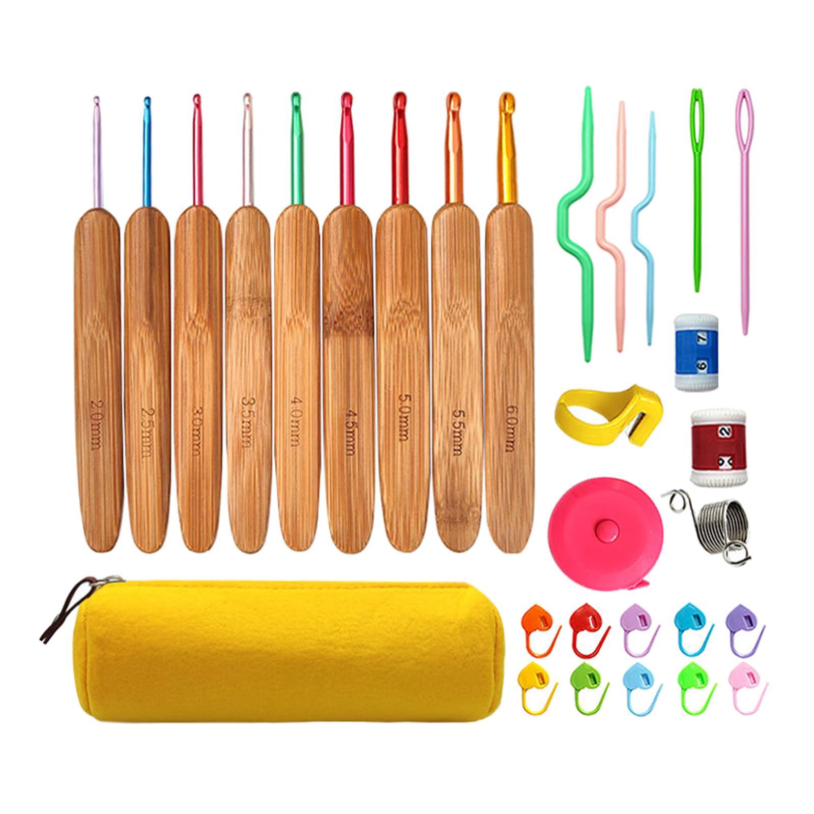 Bamboo Crochet Hooks Set Yarn Knitting Tool Beginners Adults