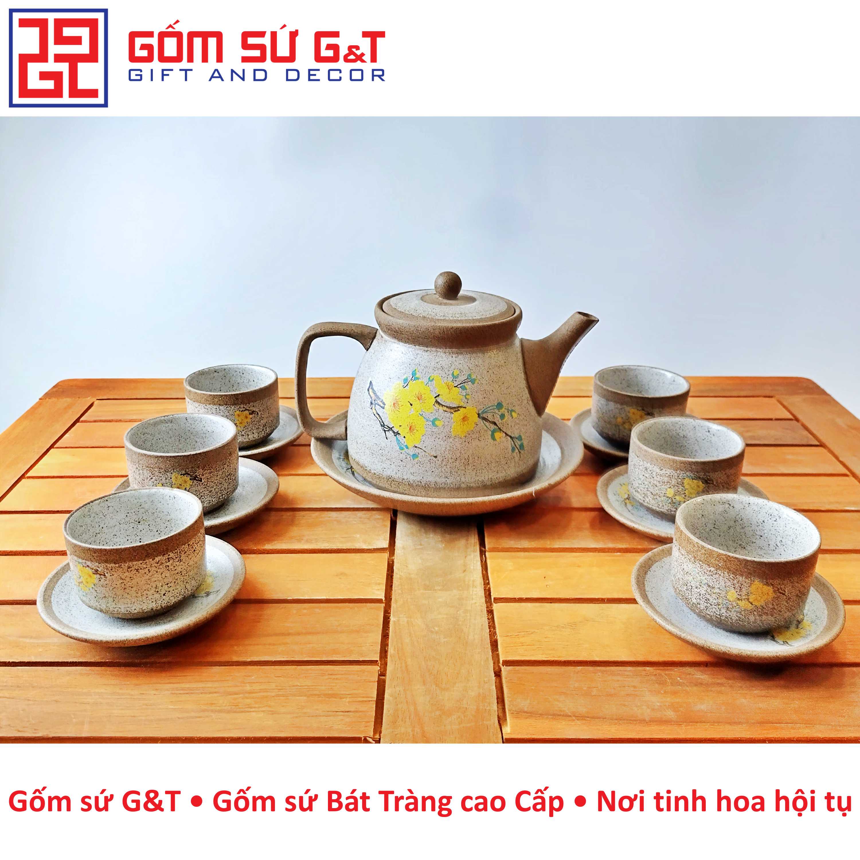 Bộ trà hồng sa mai vàng Gốm Sứ G&T