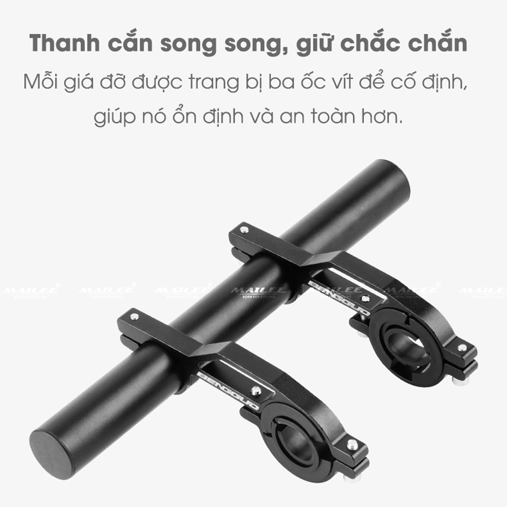 Thanh Mở Rộng Gắn Ghi Đông Xe Đạp Thể Thao Địa Hình Đa Chức Năng Dùng Gắn Cho Phụ Kiện Đồ Chơi Xe Đạp Loại dài 2 nhánh đỡ chắc chắn Mai Lee - Đen