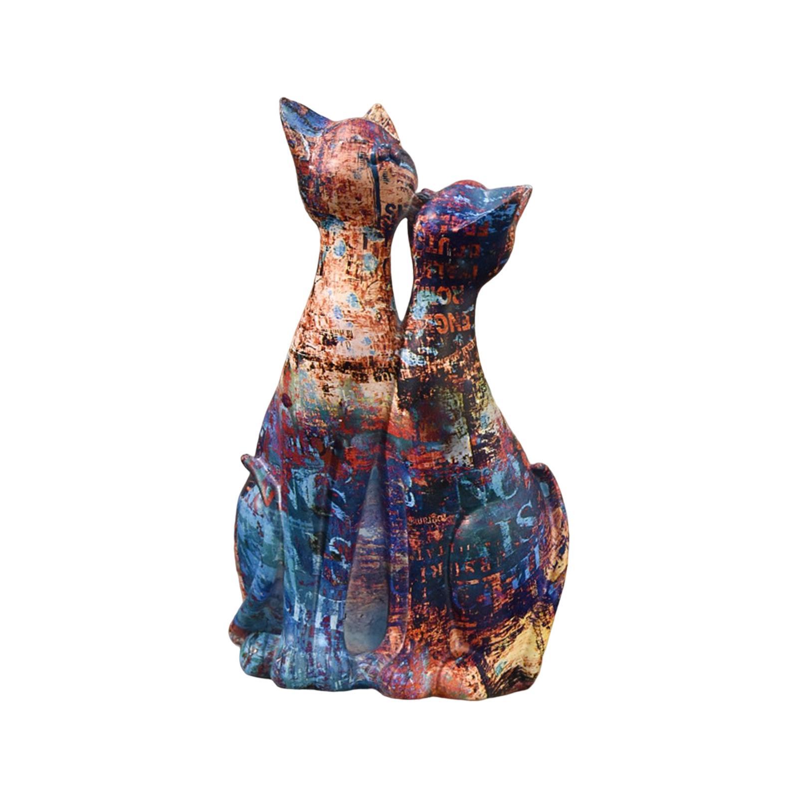 Couple Cat Statues Animals Sculpture Desktop Kitty Figures Resin Figurines