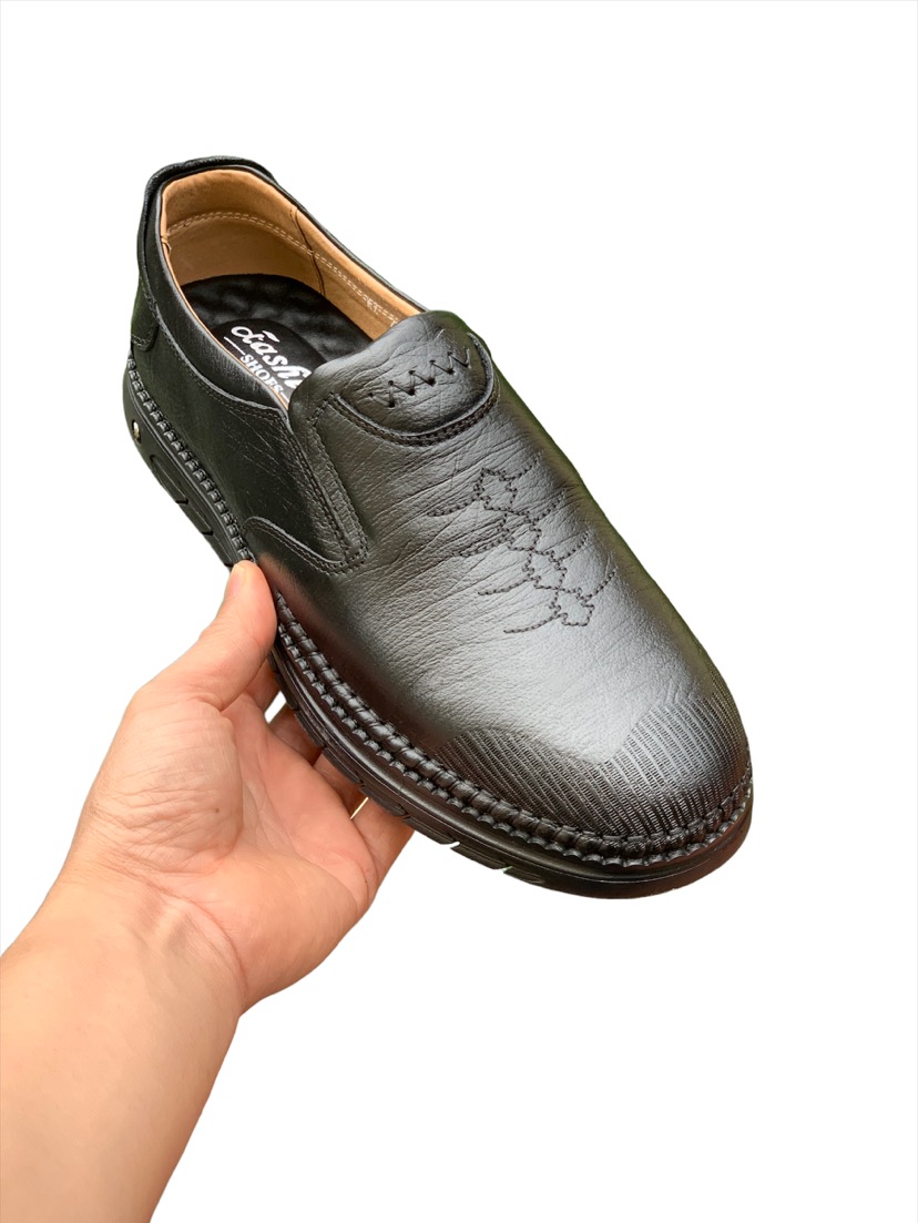 Giầy lười nam da bò 2 lớp cao cấp Tomshoes, đế cao su khâu chắc chắn