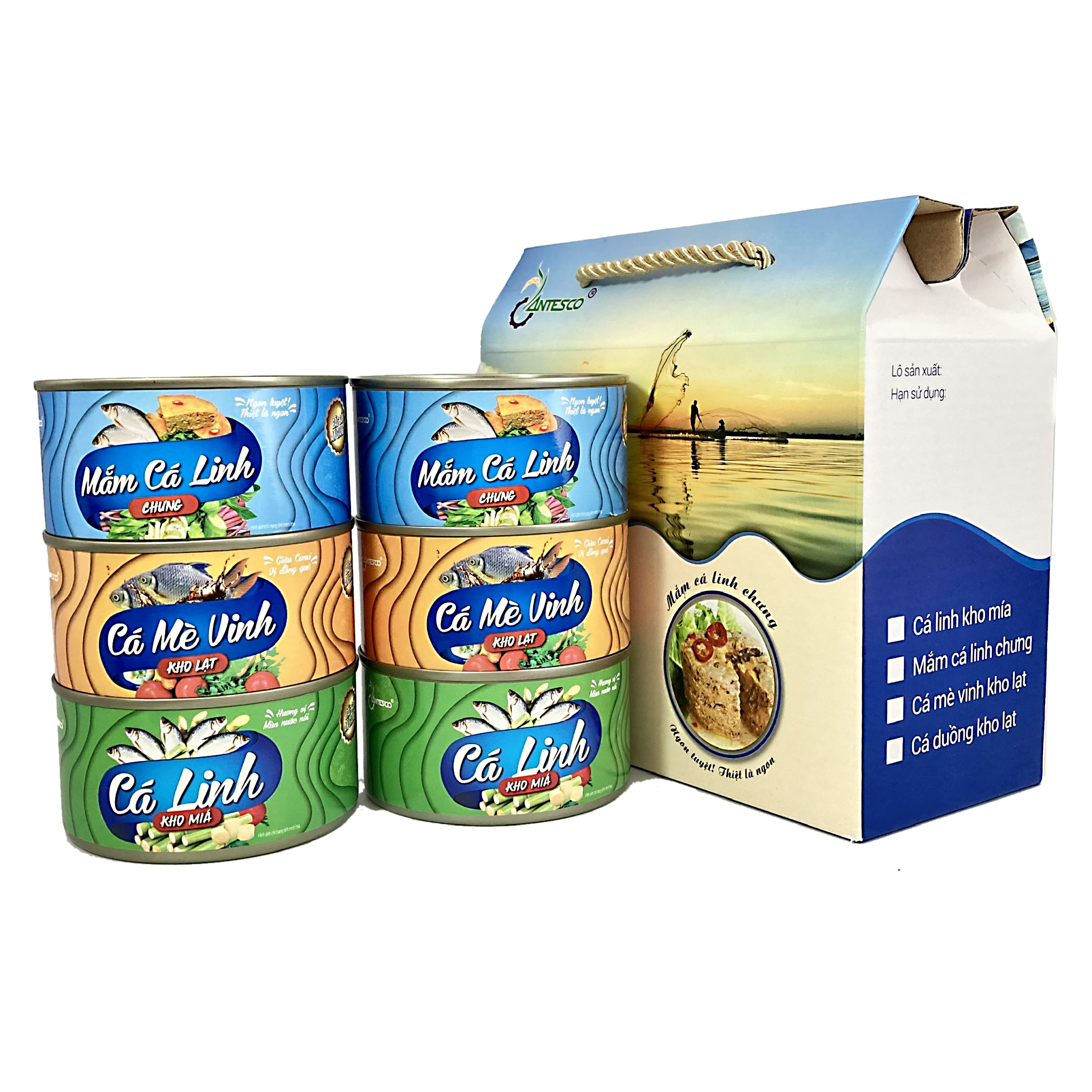 COMBO - Thùng 2 hộp Mắm Cá Linh Chưng + 2 hộp Cá Linh Kho Mía + 2 hộp Cá Mè Vinh Kho Lạt - Antesco
