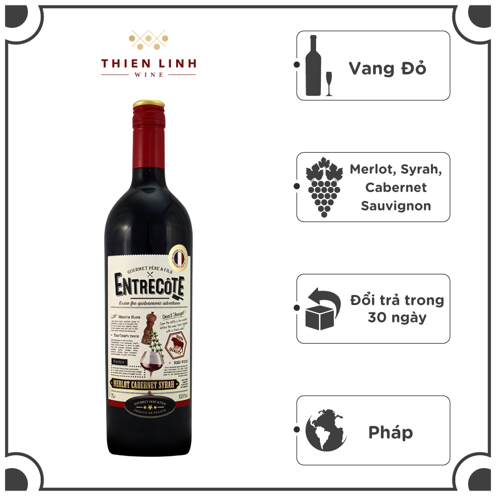 Rượu Vang Đỏ Pháp Entrecote MerEntrecote Melot Cabernet Syrah VDPlot Cabernet Syrah VDP