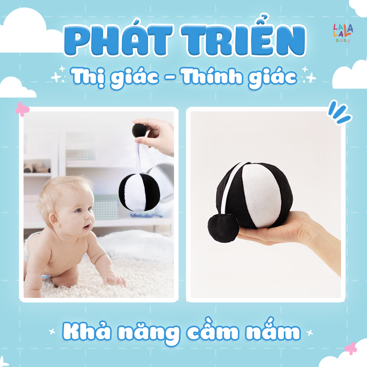 Đồ Chơi Bóng Vải Xúc Xắc Vui Nhộn Kích Thích Thị Giác Cho Trẻ Sơ Sinh Look, Look! Ball - Lalala Baby