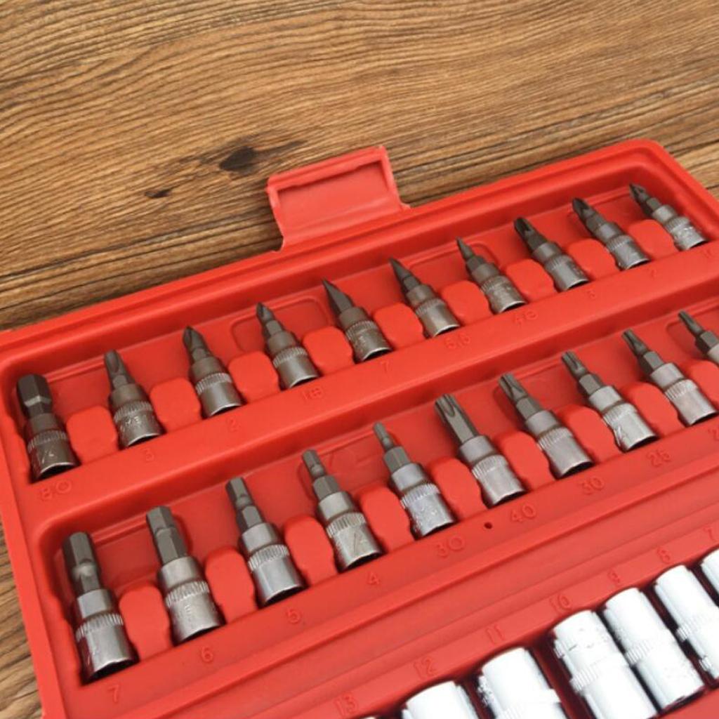 46 Chiếc 1/4-Inch Ổ Cắm Bộ Xe Công Cụ Sửa Chữa Ratchet Mô Men Xoắn Cờ Lê Combo