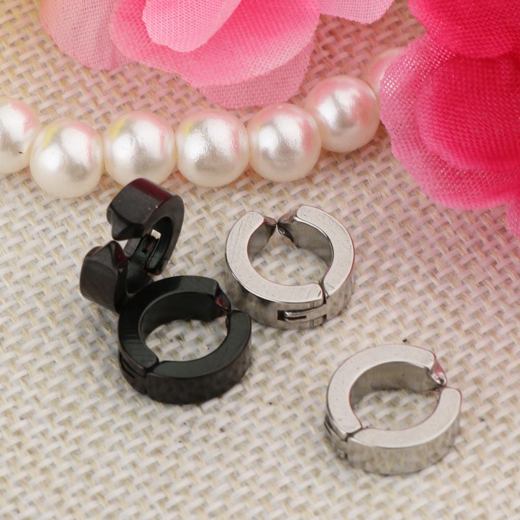 2 Pairs Stainless Steel Huggie Hoop Earrings Ear Clip Stud Unisex Hip Hop