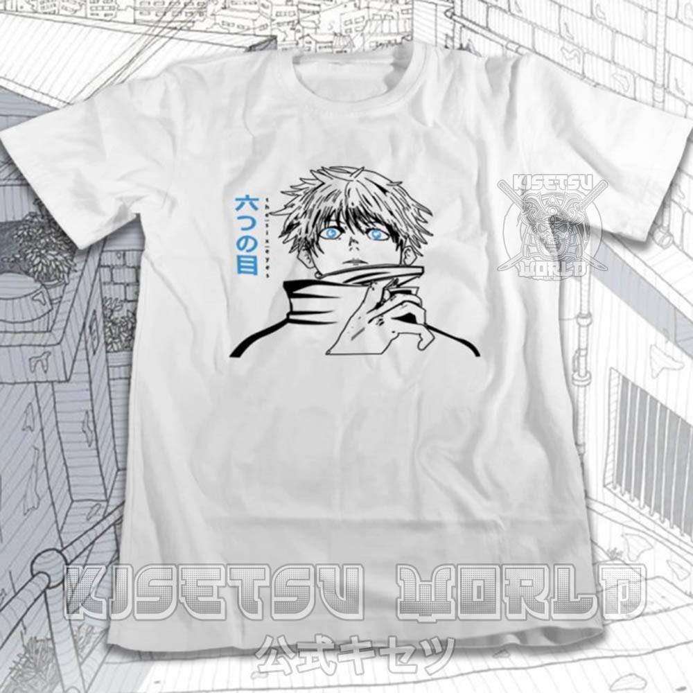 Áo phông JUJUTSU KAISEN GOJO SATORU SENSEI SIX EYES Baju Jepang x 6233 Kisetsu Tshirt