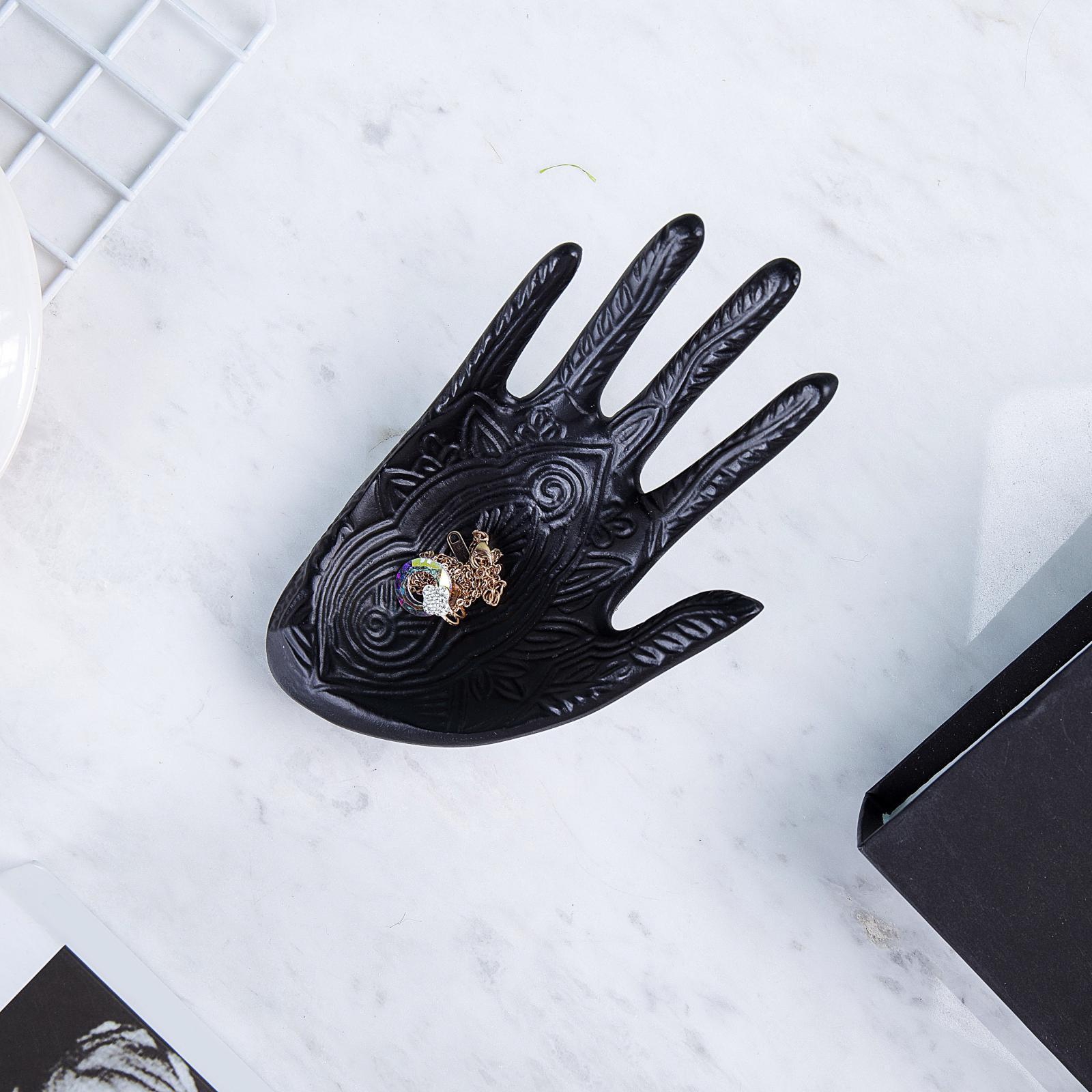 Set of 2 Resin Buddha Hands Jewelry Display Stand Trays Rack Golden Black