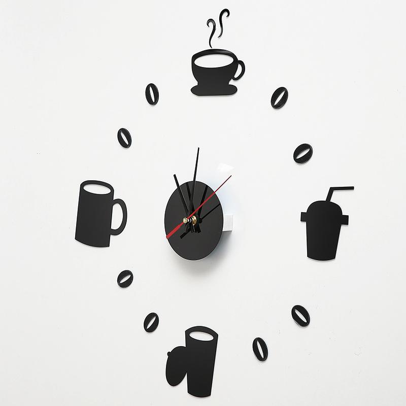 Tự làm trang trí nhà hiện đại Cốc cà phê lớn Decal Đồng hồ treo tường nhà bếp Đề can đồng hồ im lặng