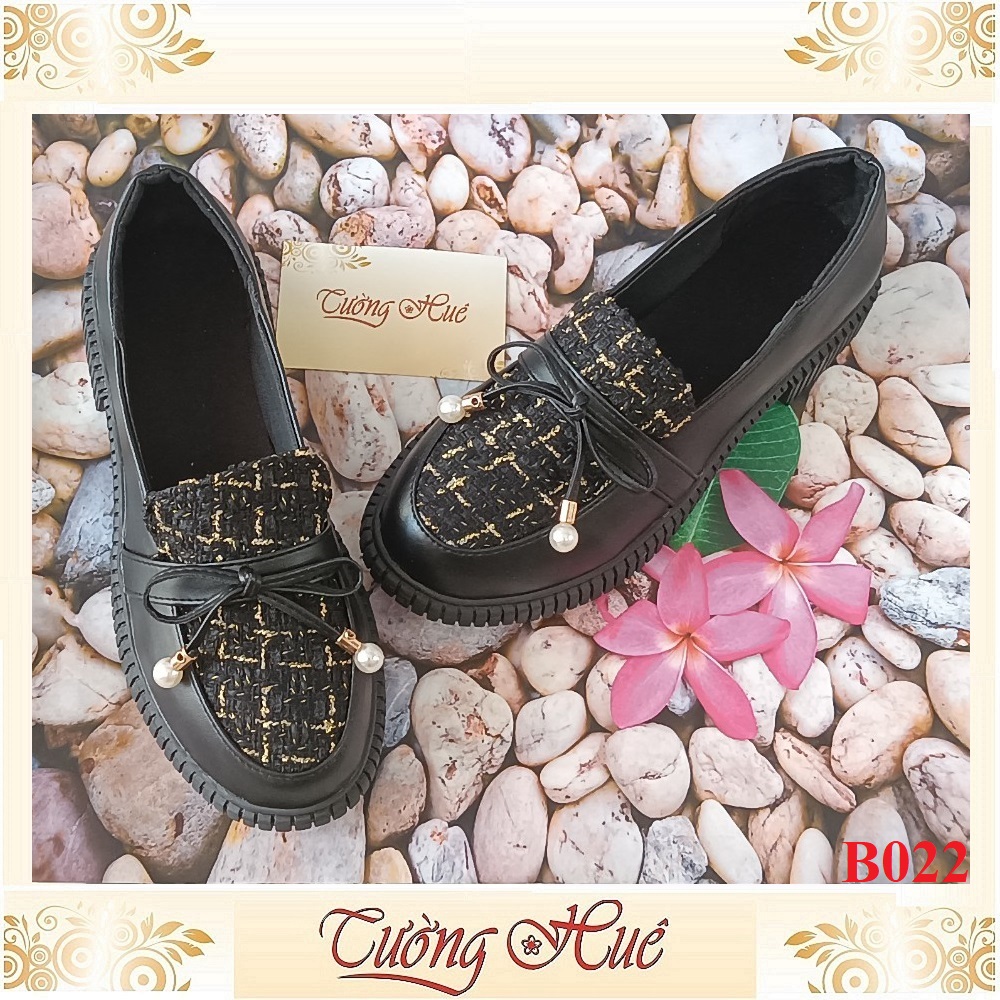 Giày Búp Bê Mũi Tròn Nữ Phối Nơ Gót Vuông Cao 3CM - Hàng Quảng Châu