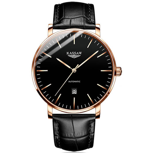 Đồng hồ nam chính hãng KASSAW K862-1 chống nước,chống xước,kính sapphire ,mặt đen dây da thép không gỉ 316L ,hàng mới 100% ,Đồng hồ cơ ,Thiết kế đơn giản và sang trọng