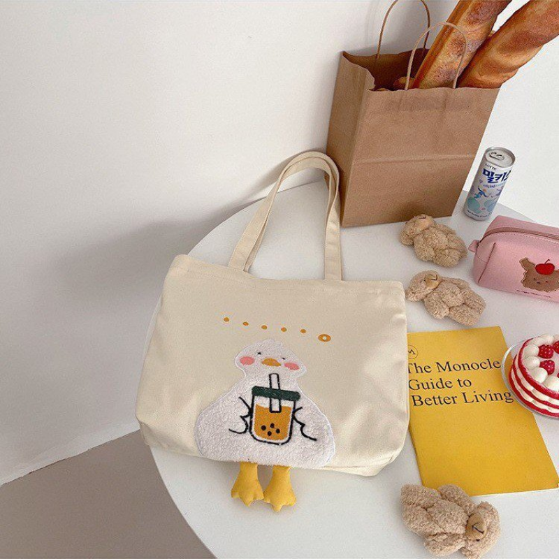 2021 Mới Eco Canvas Túi Động Vật Dễ Thương Shop Túi Trắng Casual Fashion Mua Sắm Túi Xách Xanh Lưu Trữ Sách Tay túi