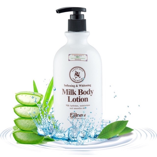 Dưỡng thể trắng da chống khô nể toàn thân sữa tươi MILK BODY LOTION BENEW hàn quốc ( 450ml) kèm 1 bông