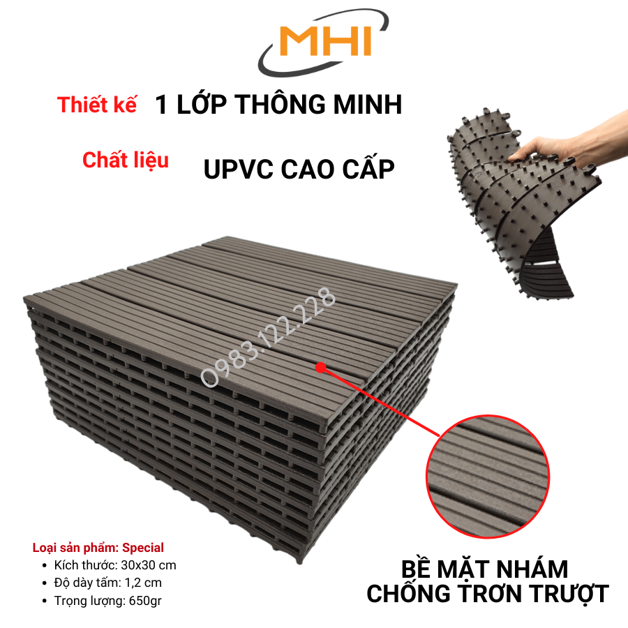 Vỉ lót sàn nhựa MHI-Special, Tấm nhựa trải sàn trang trí ban công / sân vườn / sân thượng; lót sàn chống trơn trượt nhà tắm / bể bơi - Hàng Việt Nam chất lượng cao